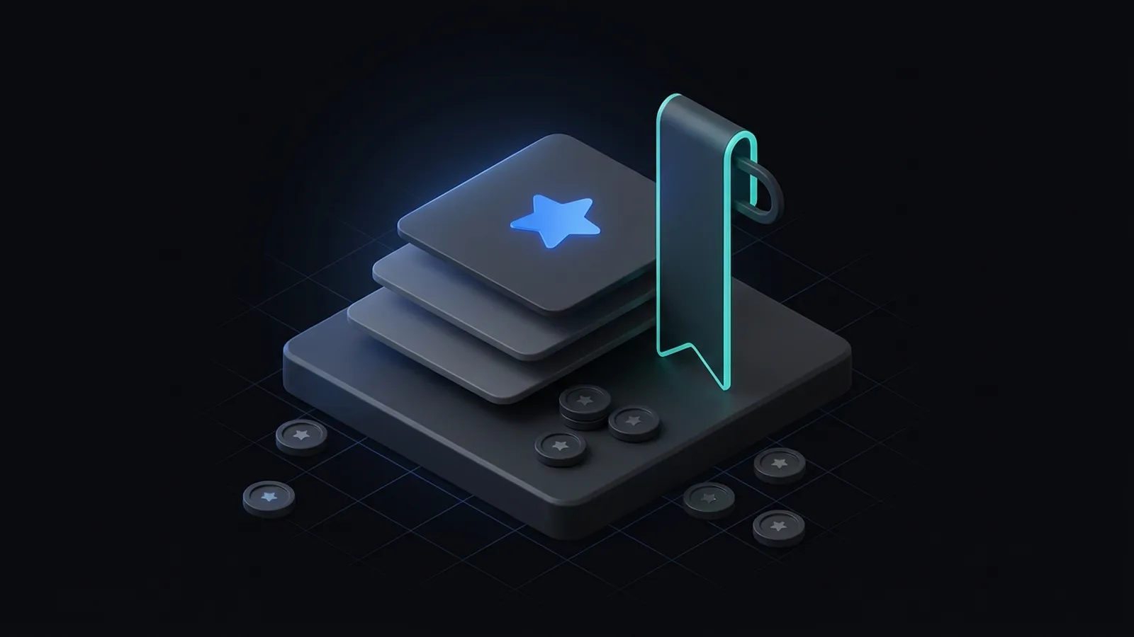 Illustration of stacked favorites lists with a star next to a bookmark ribbon