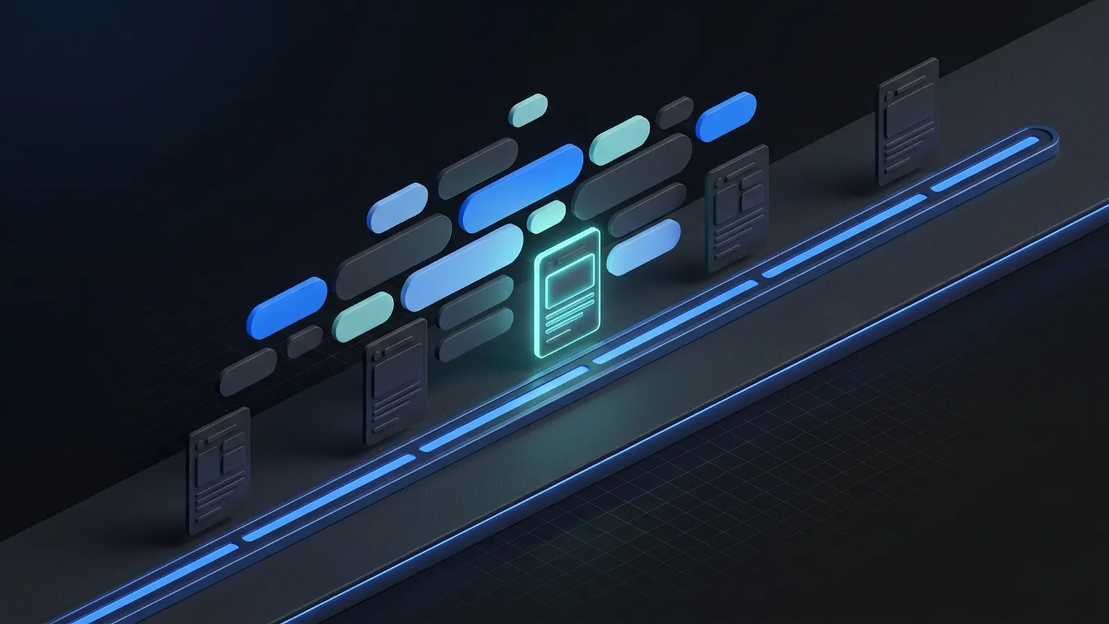Illustration of a news timeline with a cloud of keywords