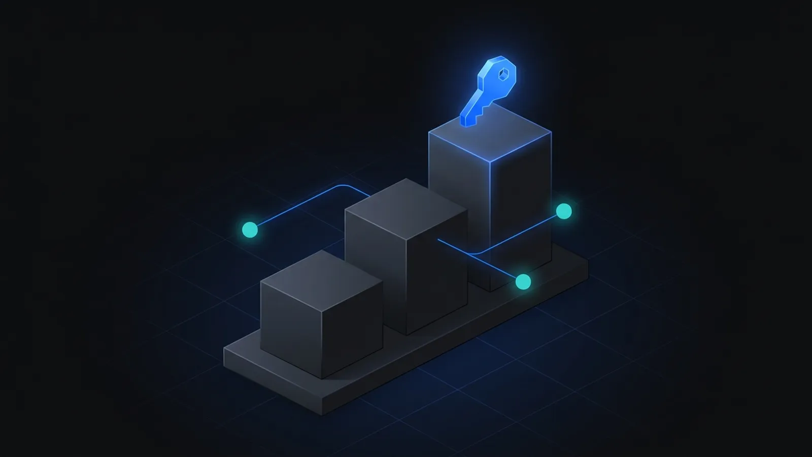 Illustration of three pricing pedestals with a key and referral links
