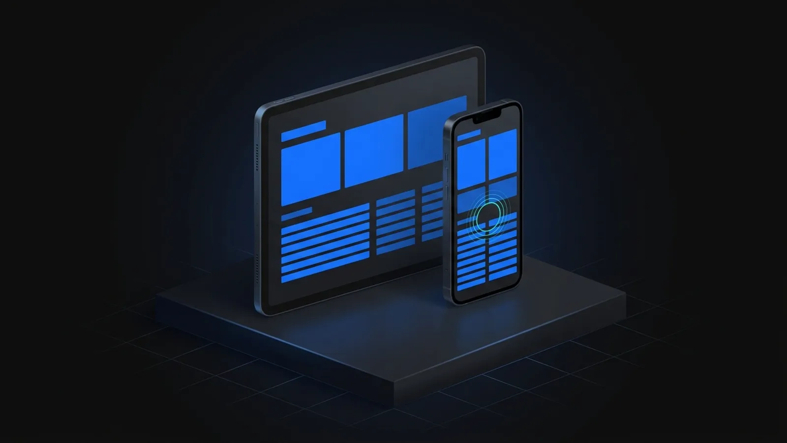 Illustration of a tablet and a phone showing the same responsive layout