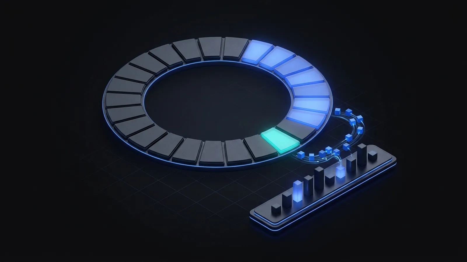 Illustration of an hourly ring of data segments feeding an hourly chart