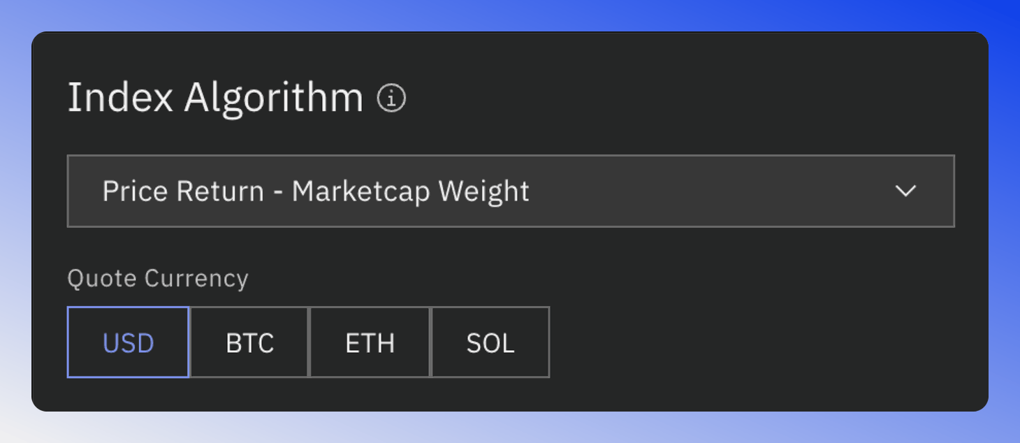Algorithm selection interface for calculating sector performance indices