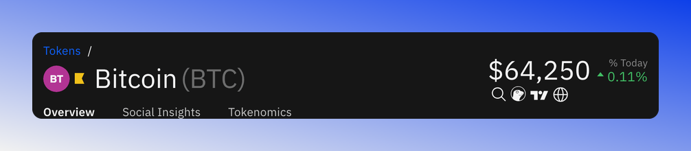Token details header showing name, symbol, price and the page tabs.