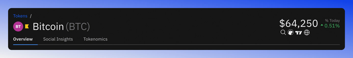 The top of a token page: name, price, quick links and the tabs.