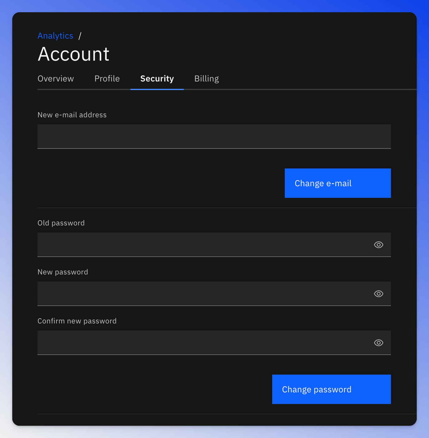 Screenshot of the account security page.