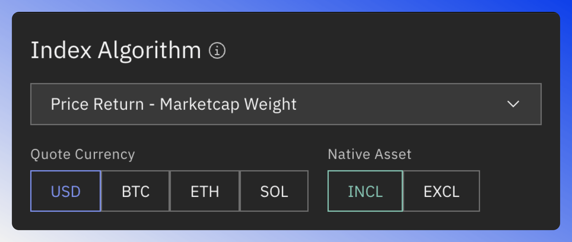 Algorithm selection interface for calculating blockchain performance indices