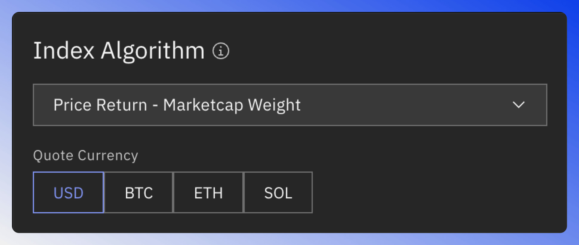 Algorithm selection interface for calculating sector performance indices